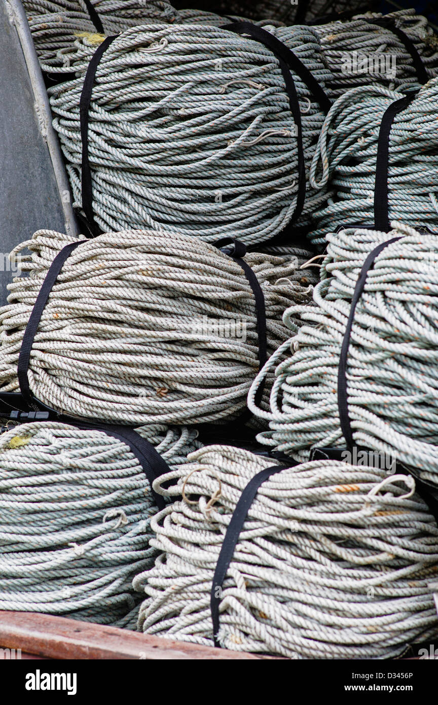 Charta und kommerziellen Fischerboote im Hafen, Homer, Alaska, USA. Detail der Seile und Takelage. Stockfoto