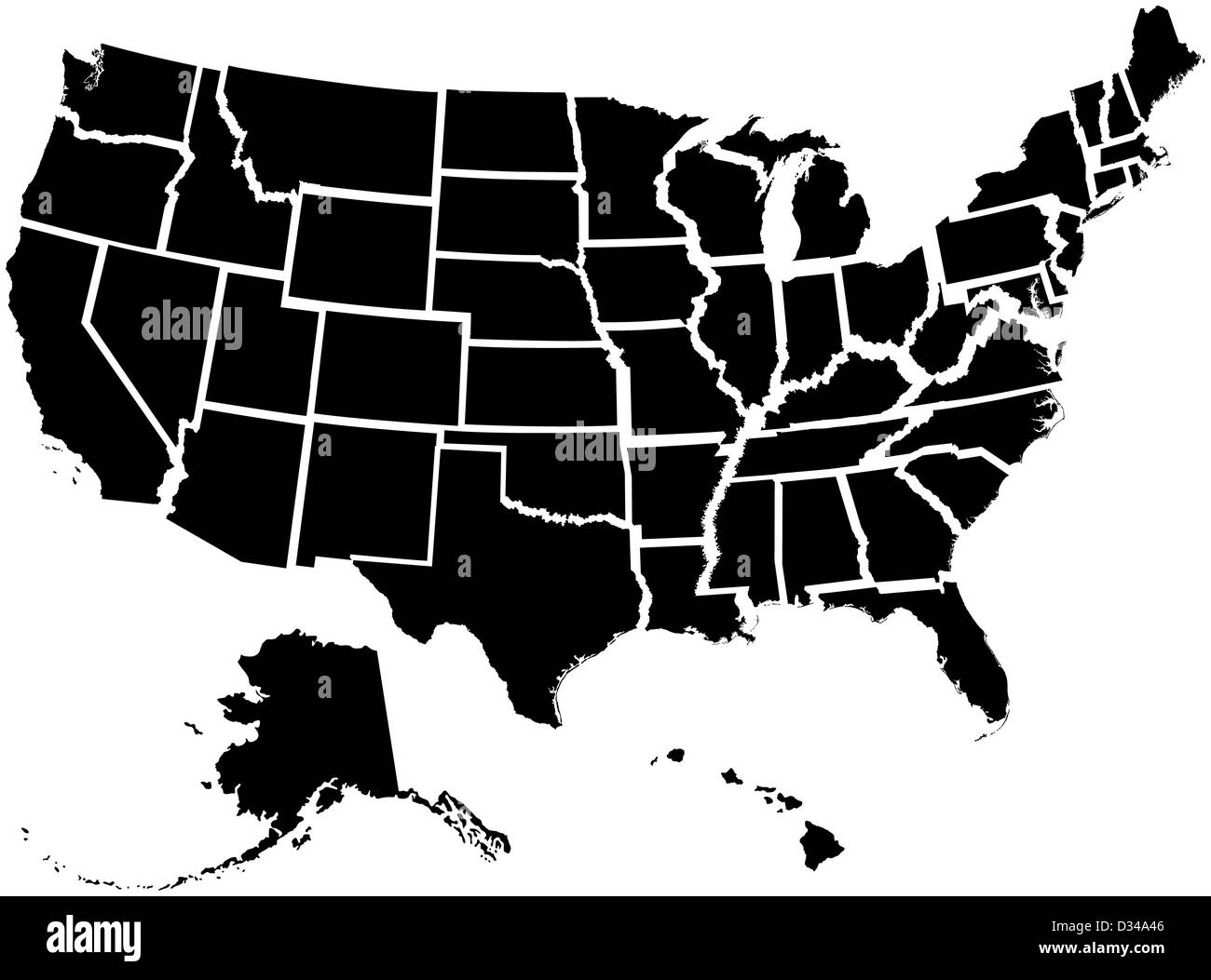 Sehr detaillierte Karte aller 50 Staaten Stockfoto