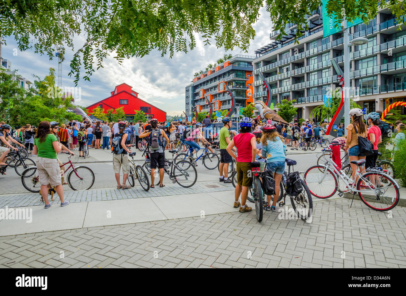 Moving Planet Fahrräder sammeln und Parade, Vancouver, Britsih-Kolumbien, Kanada Stockfoto