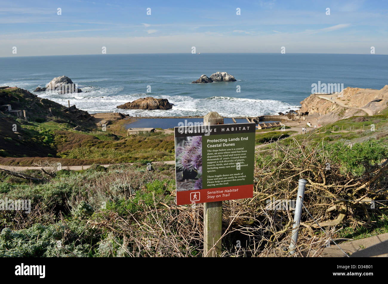 Lands End sensiblen Lebensraum Zeichen im Golden Gate National Recreation Area, San Francisco Stockfoto
