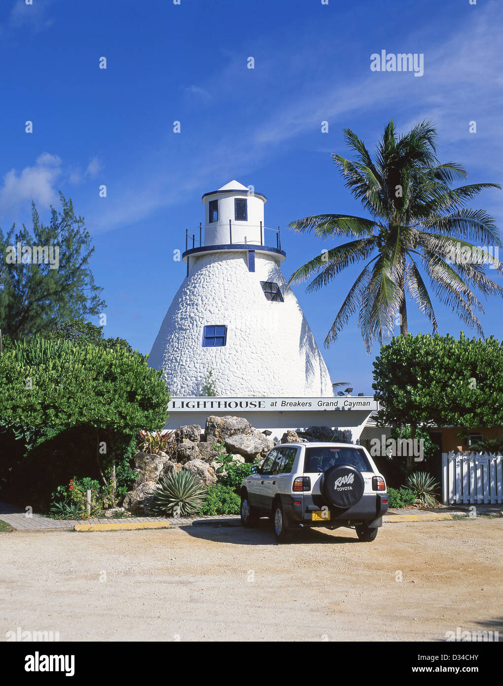 Der Leuchtturm am Breakers Restaurant, West Bay, Grand Cayman, Kaimaninseln, große Antillen, Caribbean Stockfoto