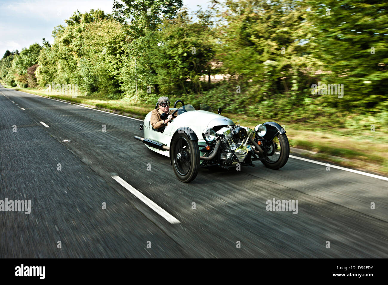 James Martin fahren ein Morgan 3 Wheeler, Winchester, UK, 19 09 2011 Stockfoto