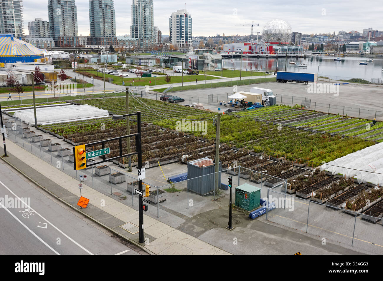 urbane Farm auf nicht verwendete Menge im Concord pacific legen am false Creek Vancouver BC Kanada Stockfoto