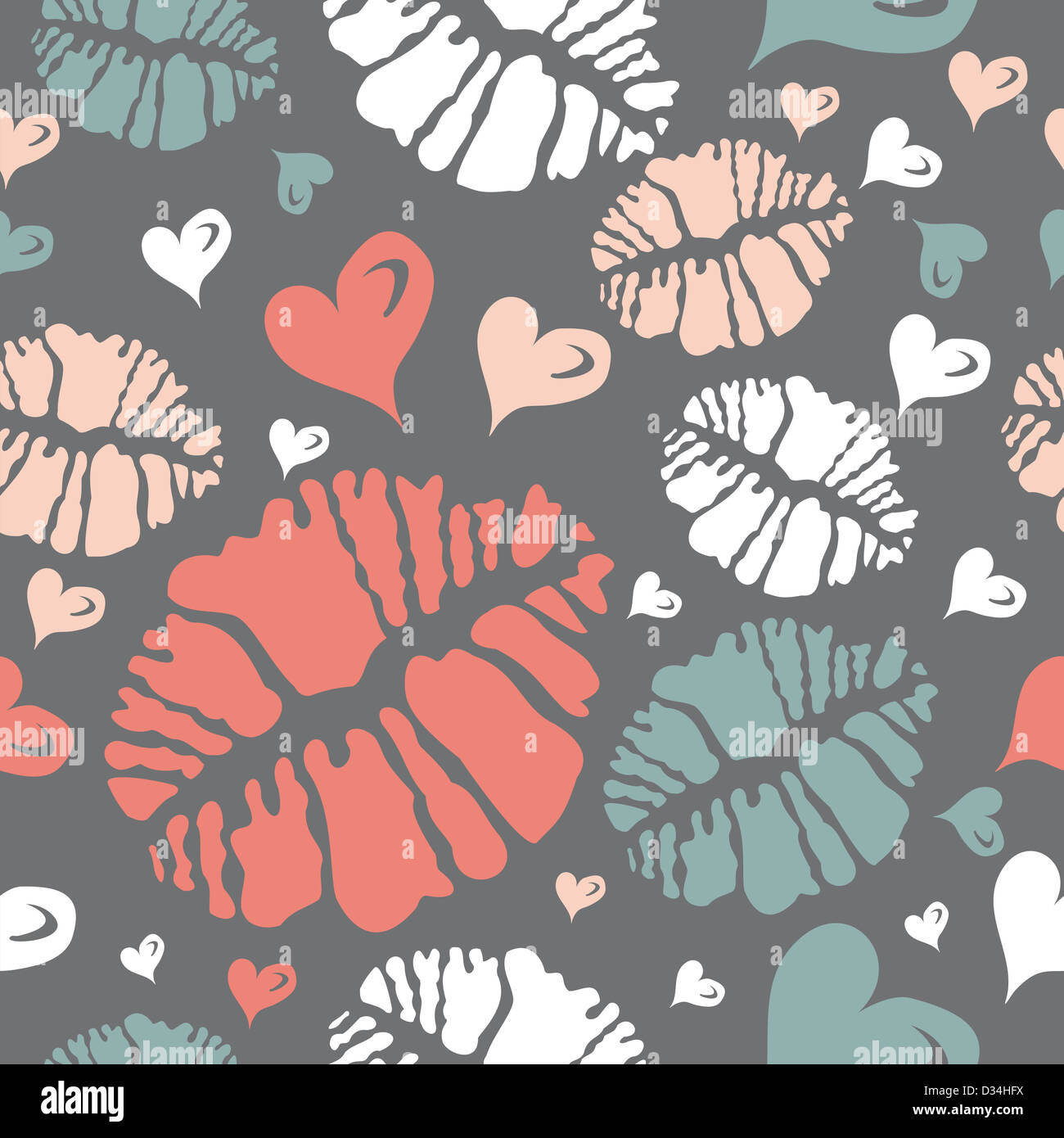 Valentinstag Liebe Lippenstift Kuss nahtlose Muster. Vektor-Illustration für einfache Handhabung und individuelle Färbung geschichtet. Stockfoto