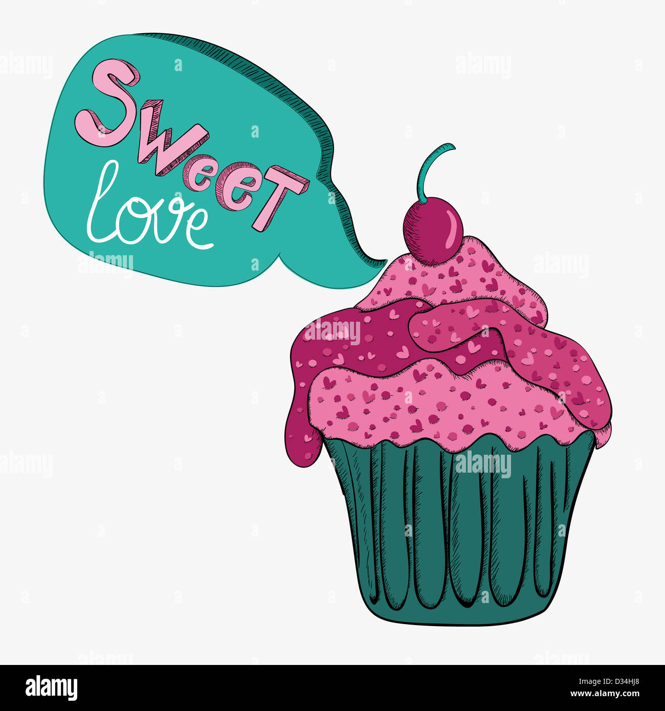 Valentine Tag süße Liebe Cupcake. Vektor-Illustration für einfache Handhabung und individuelle Färbung geschichtet. Stockfoto