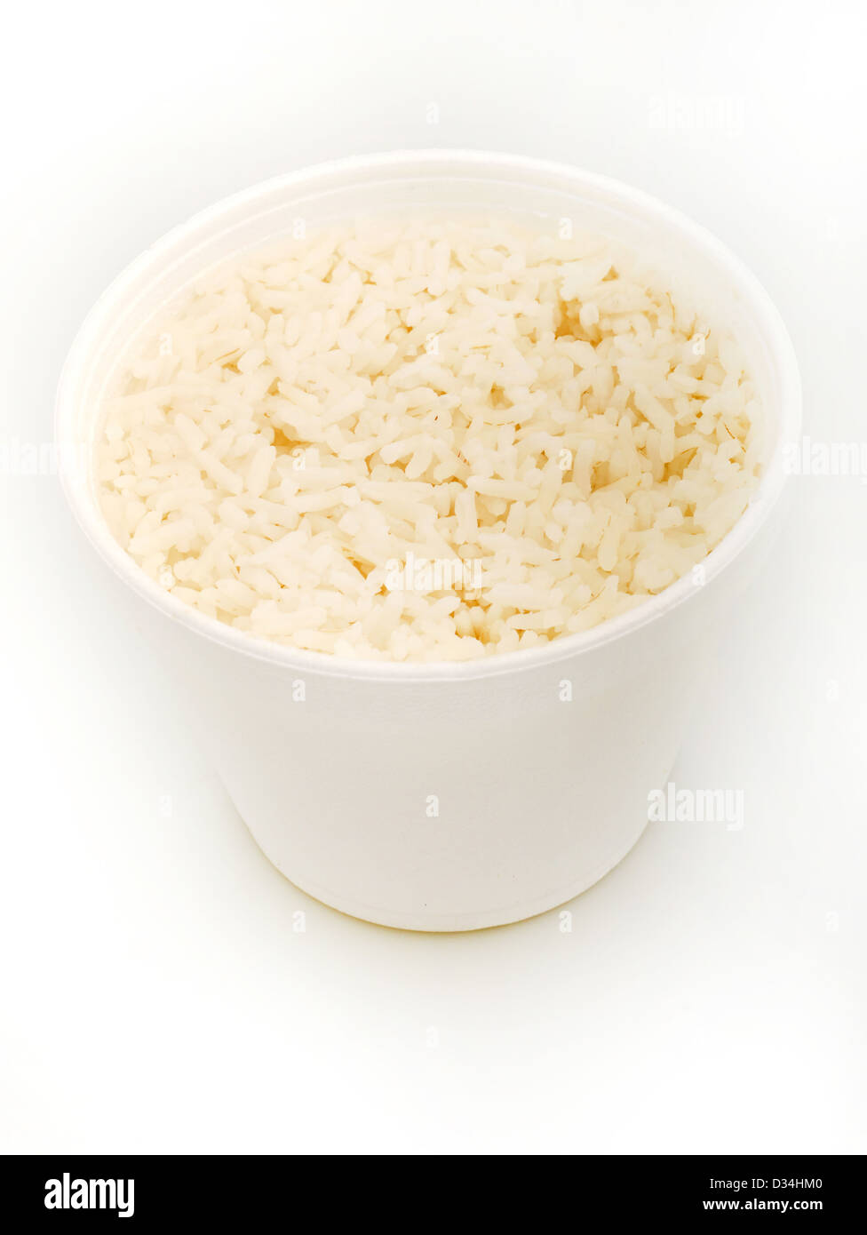 Weißer Reis in Take away Behälter Stockfoto