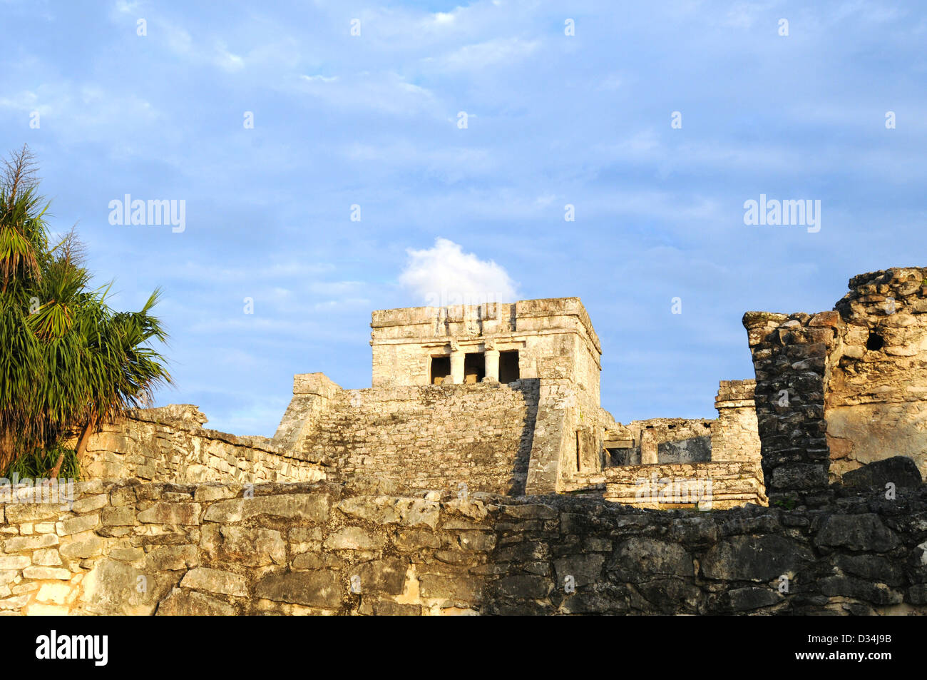 Maya-Ruinen in Tropcial Reiseziel mit Palmen in Mexiko Stockfoto