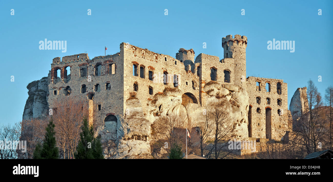 Die Ruinen der mittelalterlichen Burg Ogrodzieniec in Polen. Stockfoto
