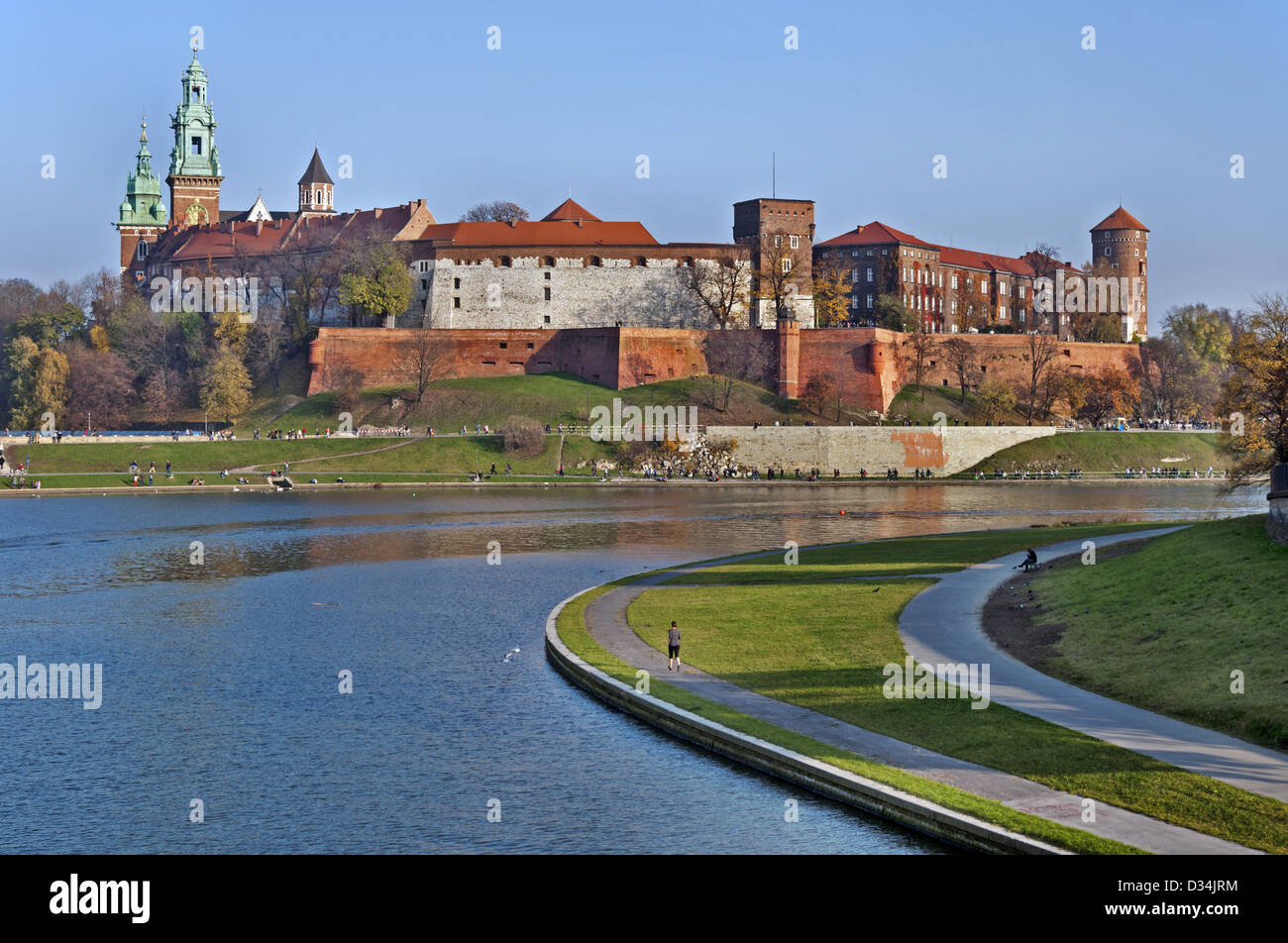 Historischen königlichen Schloss Wawel und Weichsel Fluss in Krakau, Polen Stockfoto