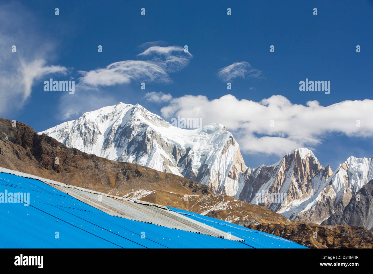 Eine Tee-Haus-Lodge im Annapurna Base Camp Himalaya, Nepal. Stockfoto