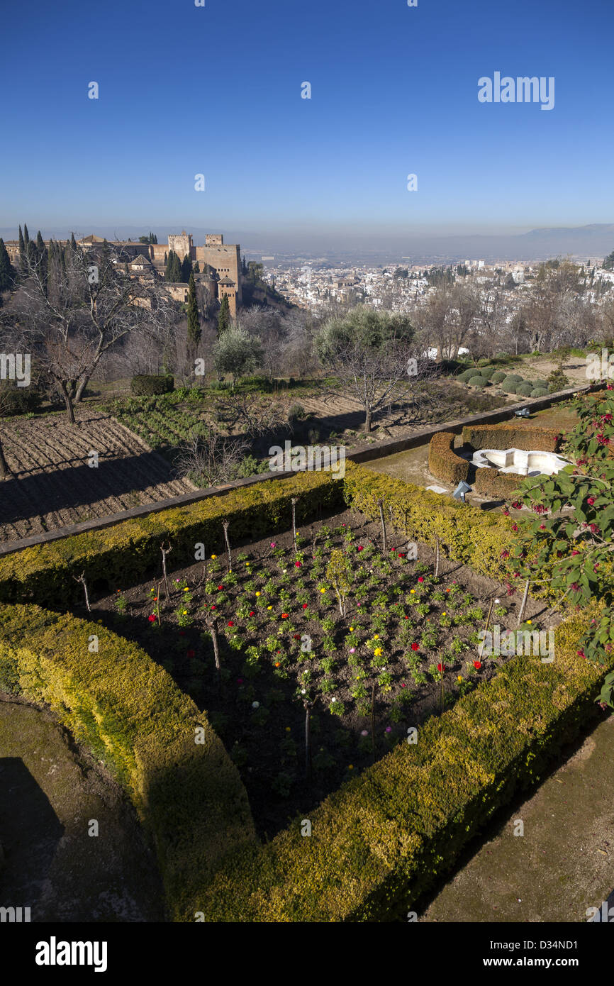 Gärten des Palacio de Generalife (buchstäblich, "Garten des Architekten") Alhambra Granada Spanien Stockfoto