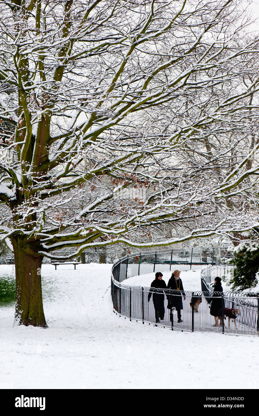 Ravenscourt Park Schnee Winter malerische London Teich UK Stockfoto