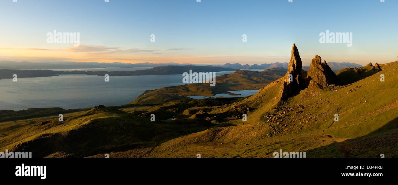 Panorama Sonnenaufgang alten Mann von Torr, Isle Of Skye, Schottland Stockfoto