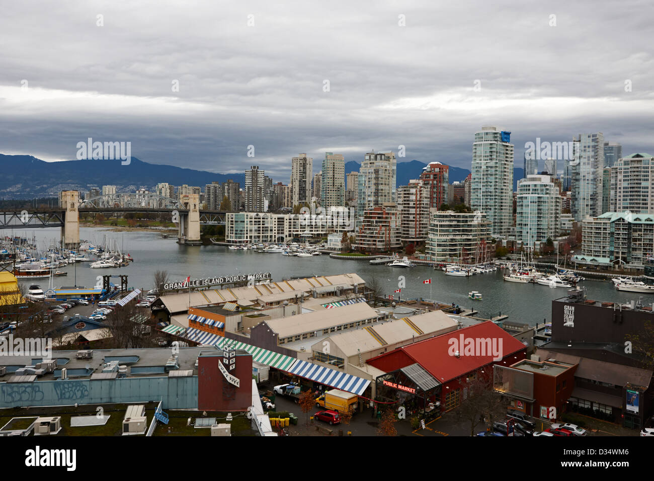 Granville Island public Market und false Creek Waterfront Vancouver BC Kanada Stockfoto