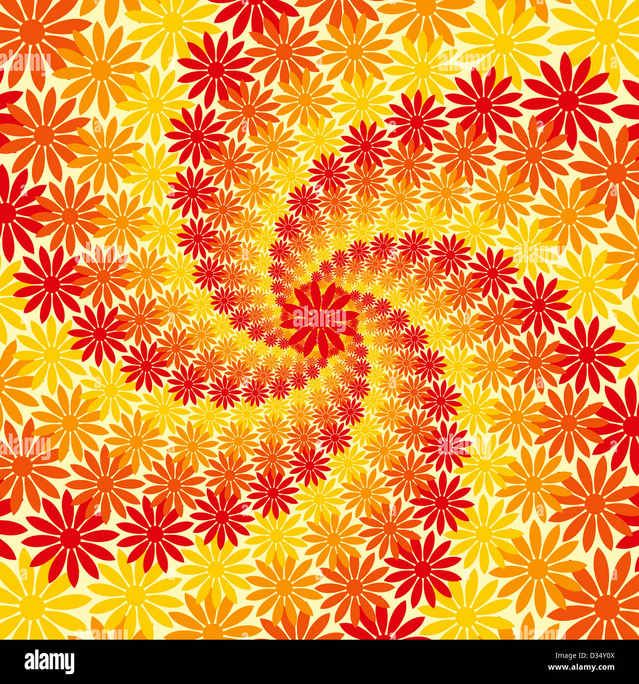 Rot, Orange und gelbe Blume Wirbel Hintergrund Stockfoto