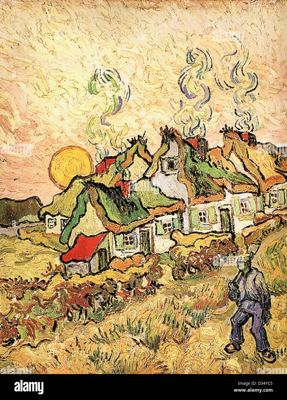 Vincent Van Gogh, strohgedeckten Cottages in der Sunshine-Reminiszenz des Nordens. 1890. Post-Impressionismus. Öl auf Leinwand. Stockfoto