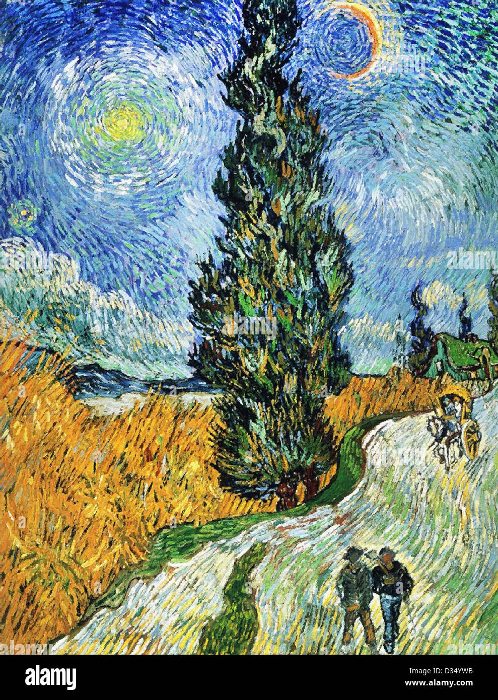 Vincent Van Gogh Straße mit Zypressen. 1890. Post-Impressionismus. Öl auf Leinwand. Rijksmuseum Kröller-Müller, Otterlo, Niederlande Stockfoto