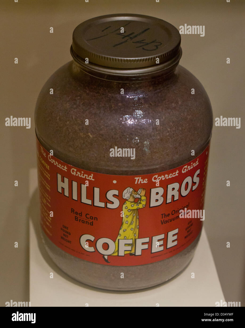 WWII-Ära Hills Bros Kaffee Glas Stockfoto