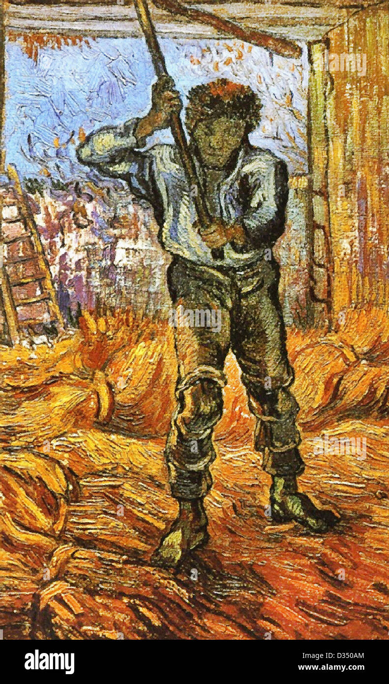 Vincent Van Gogh, der Dreschmaschine (nach Millet). 1889. Post-Impressionismus. Öl auf Leinwand. Van Gogh Museum, Amsterdam, Niederlande. Stockfoto