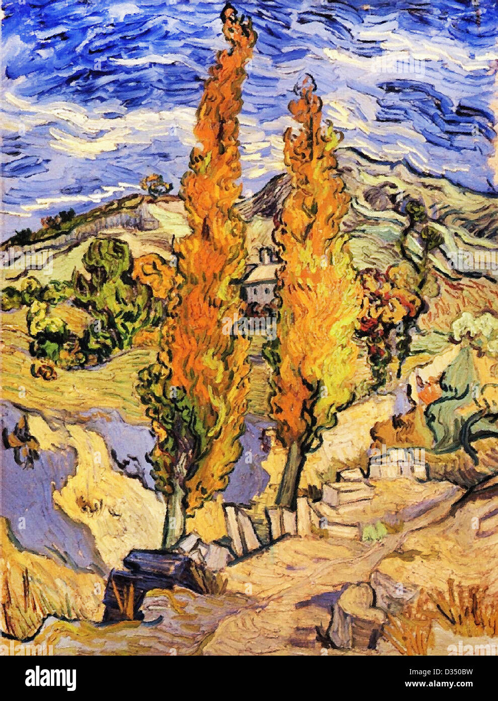 Vincent Van Gogh, zwei Pappeln auf einem Hügel. 1889. Post-Impressionismus. Öl auf Leinwand. Cleveland Museum of Art, Cleveland, Ohio, USA. Stockfoto