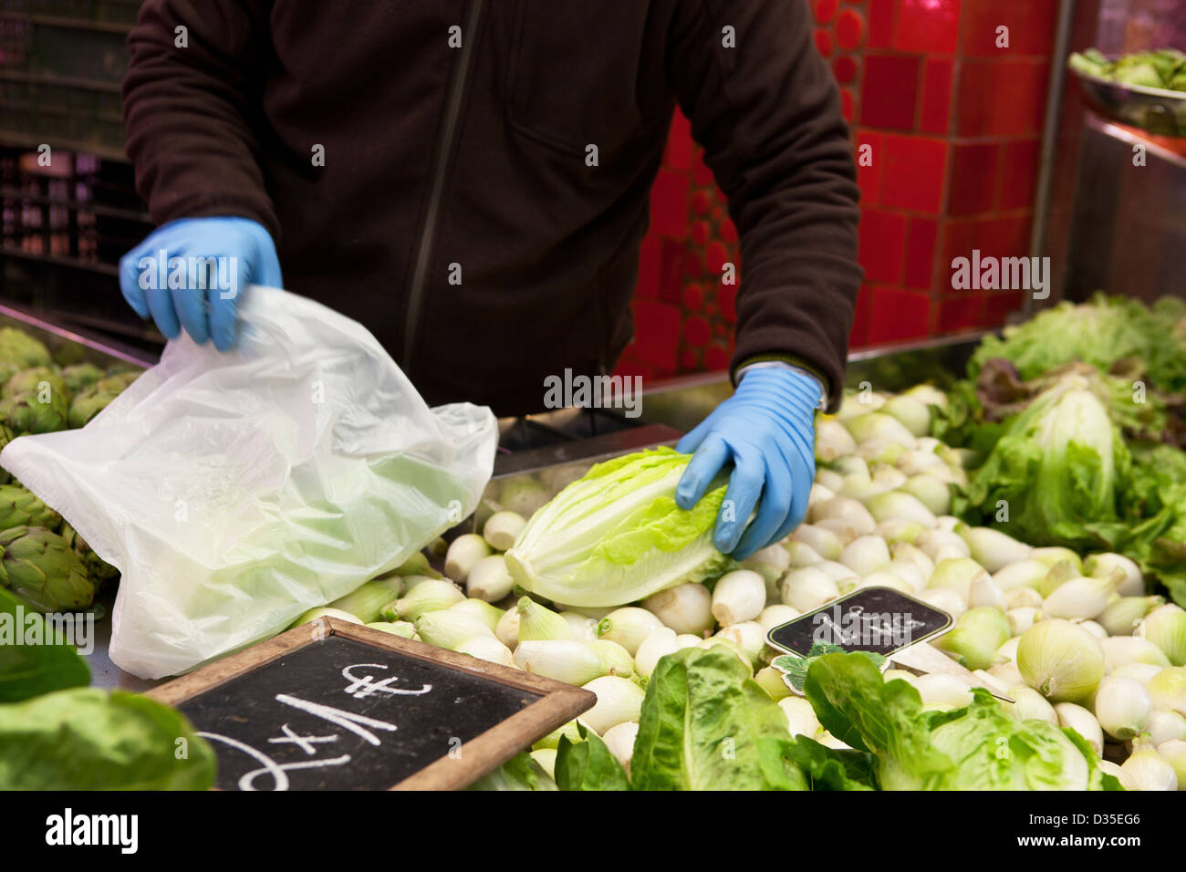Förderung Umsatz im Gemüsehandel Stockfoto