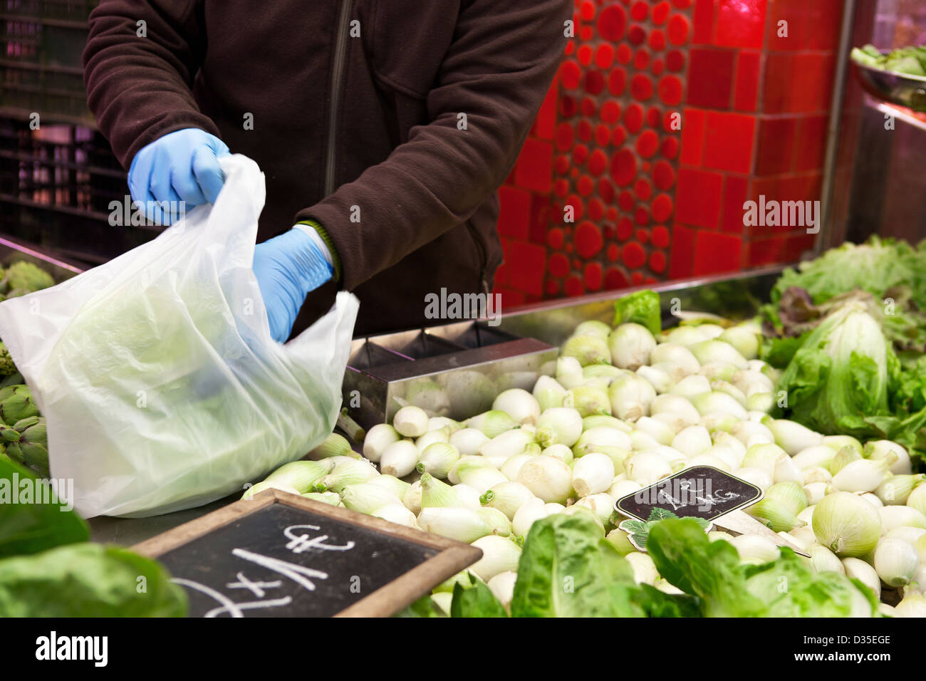 Förderung Umsatz im Gemüsehandel Stockfoto