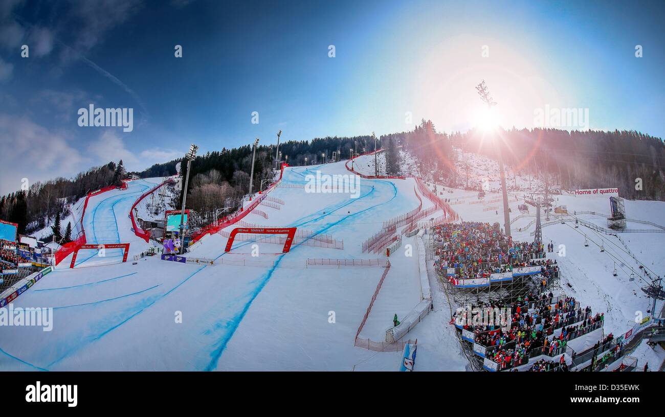 10.02.2013, Schladming, Österreich. FIS Alpine Ski World Championships 2013 Downhill für Frauen, das, die Bild die Oberfläche zeigt Stockfoto