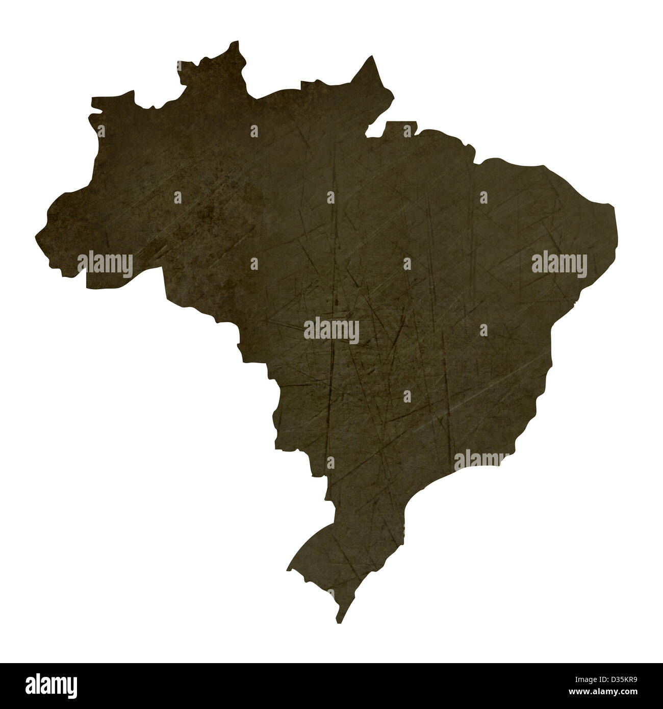 Dunkle Silhouette und strukturierten Landkarte von Brasilien isoliert auf weißem Hintergrund. Stockfoto
