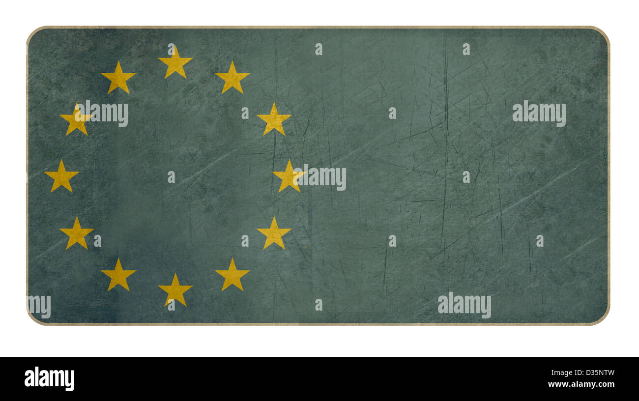 Europaflagge isoliert auf weißem Hintergrund mit Textfreiraum. Stockfoto