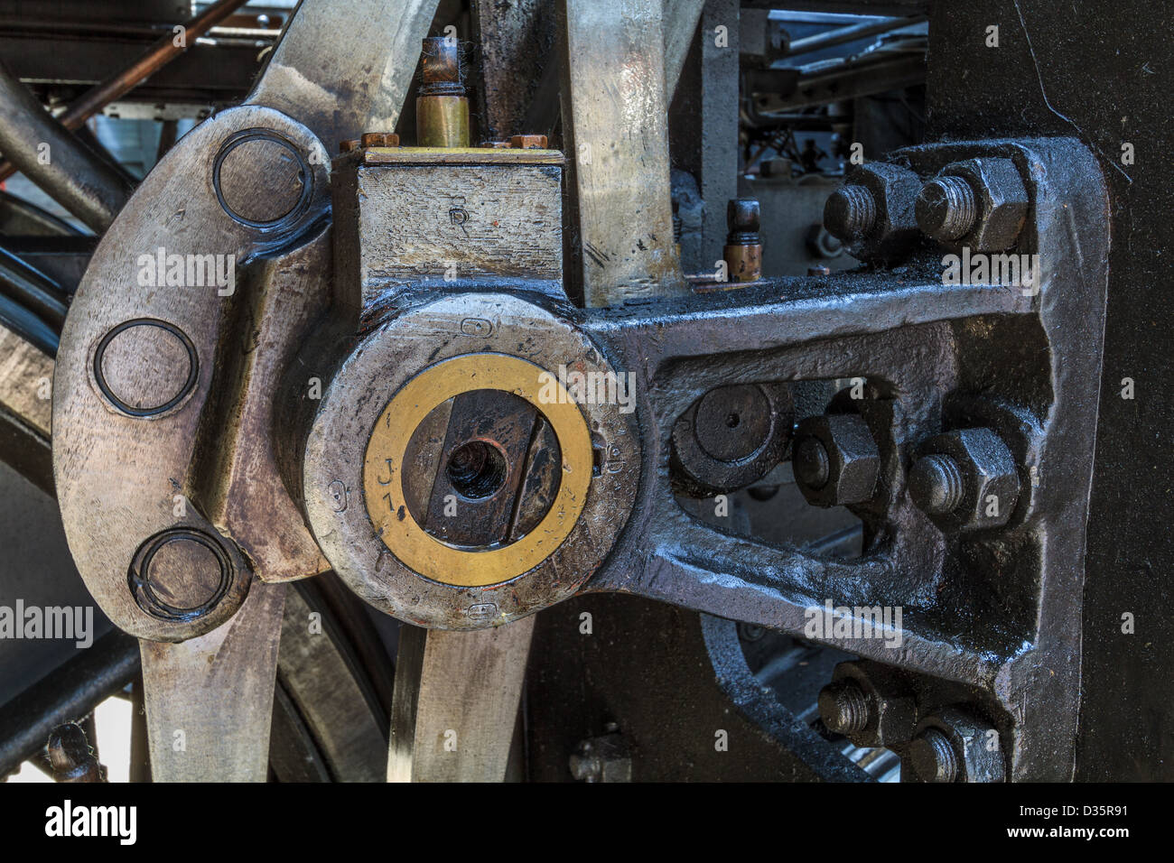 Details der alten schmierigen Maschinen / Dampf Motor Stockfoto
