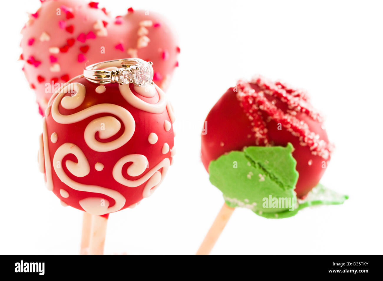 Fancy Cake Pop geschmückt zum Valentinstag. Stockfoto