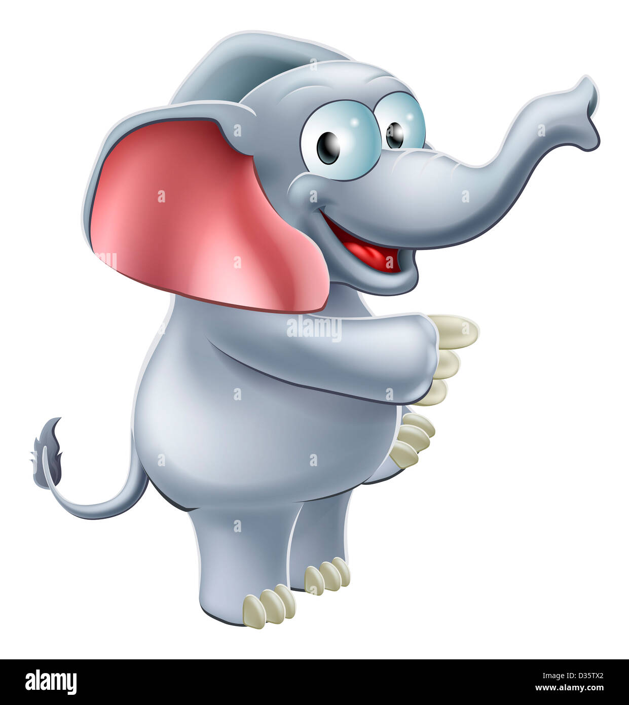 Ein Beispiel für einen süßen glücklich lächelnde Cartoon Elefanten stehen und zeigen Stockfoto