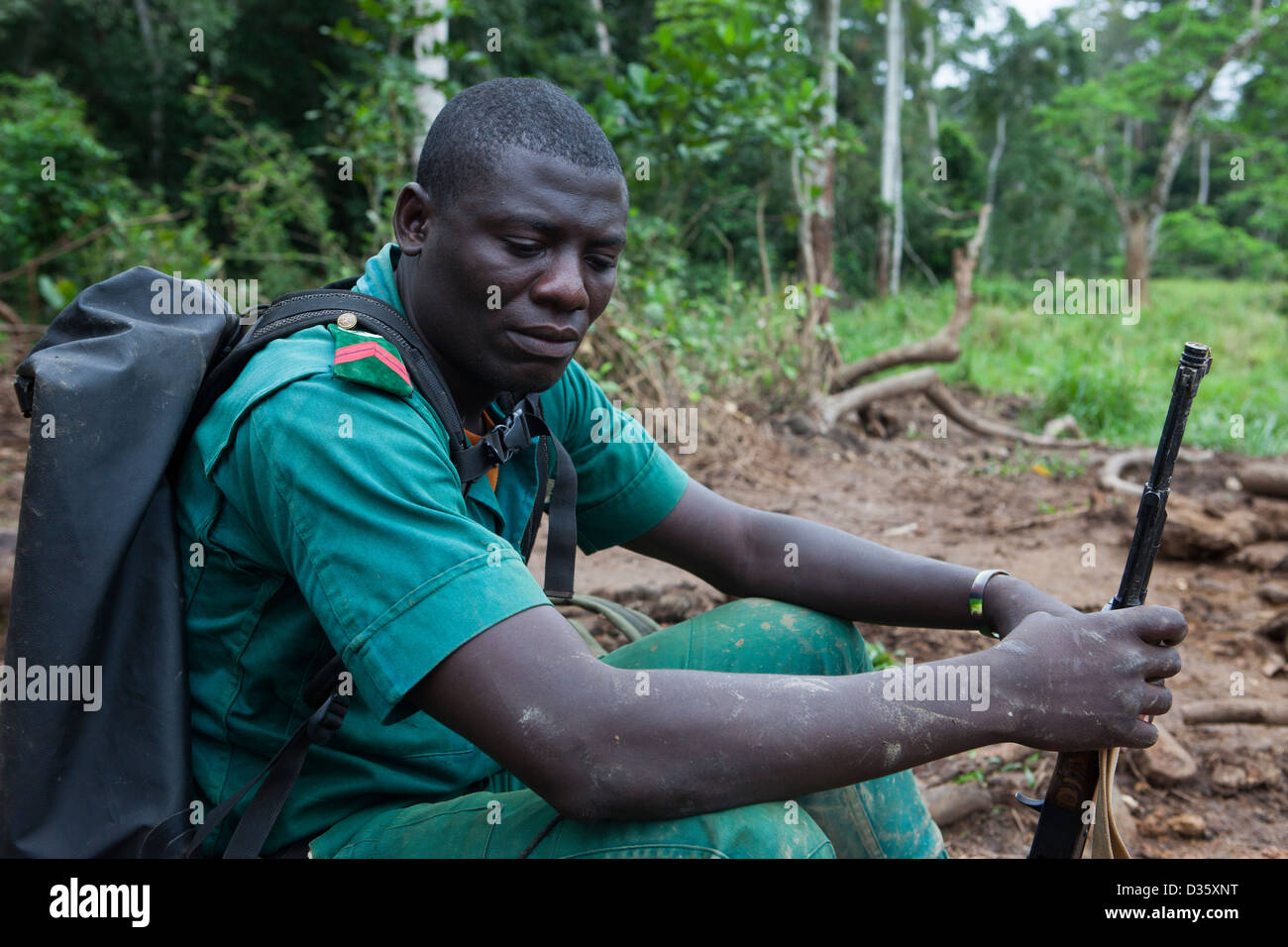 Kongo, 29. September 2012: eine Gruppe von Ecoguards aus Kamerun und Gabun patrouillieren die Messok Dja-Nationalpark, auf der Suche nach Beweisen für Wildtiere Wilderei. Stockfoto