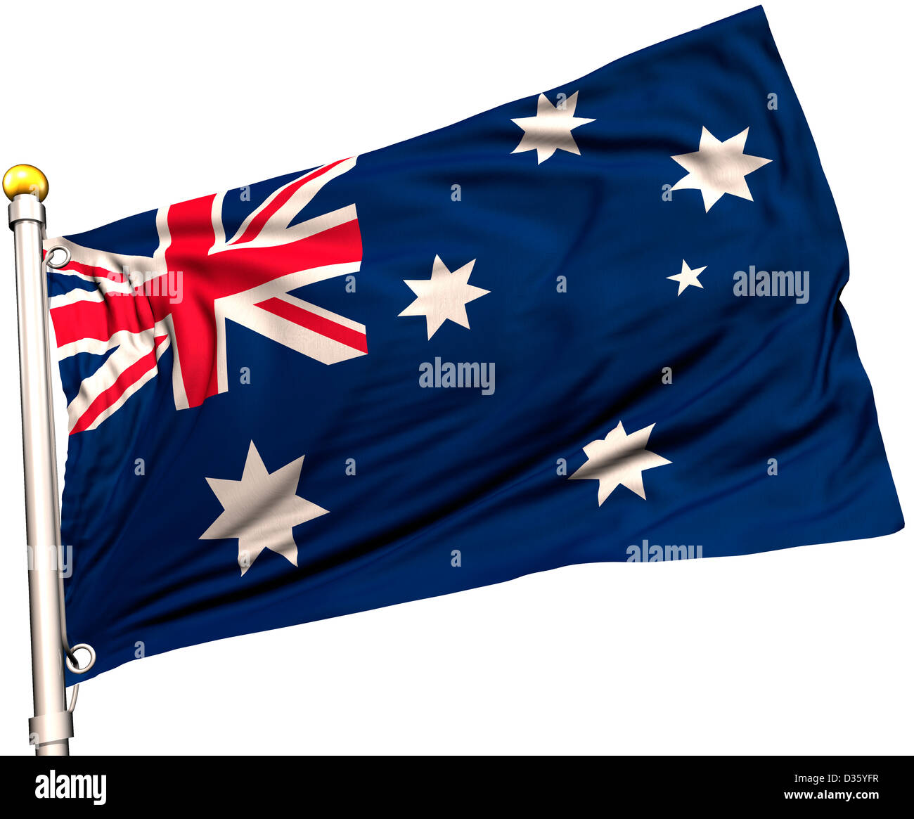 Australien Flagge auf eine Fahnenstange. Clipping-Pfad enthalten. Sichtbar auf die Flagge 100 % Seide Textur. Stockfoto