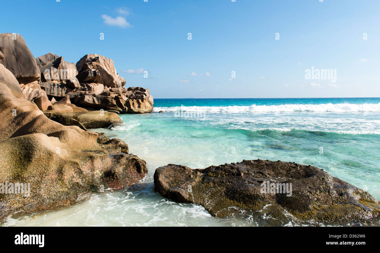 Coco Beach in Seychellen-Insel Stockfoto