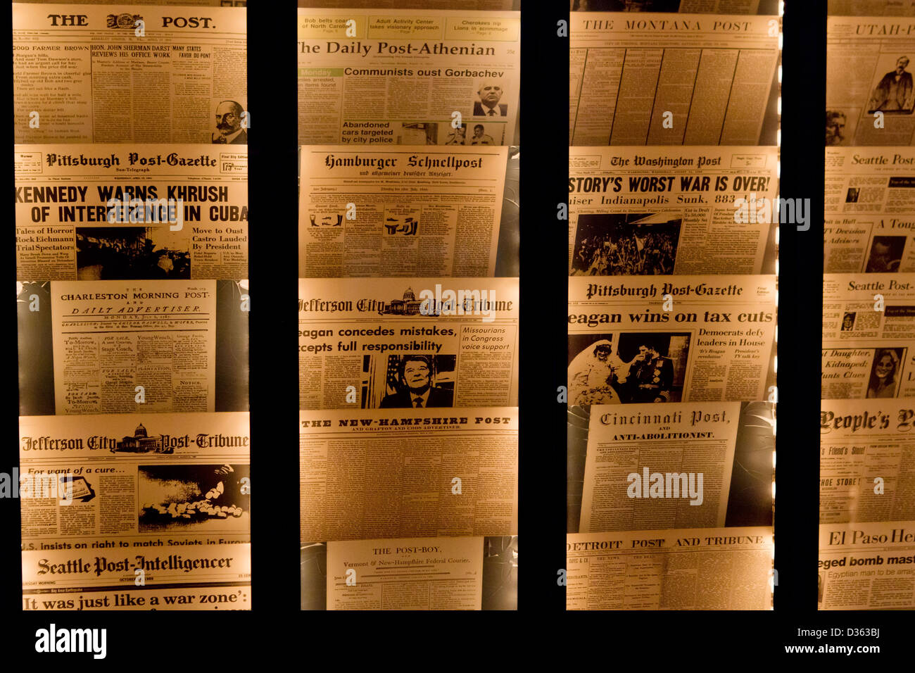 Sammlung von US-Zeitungen von historischen Ereignissen Stockfoto