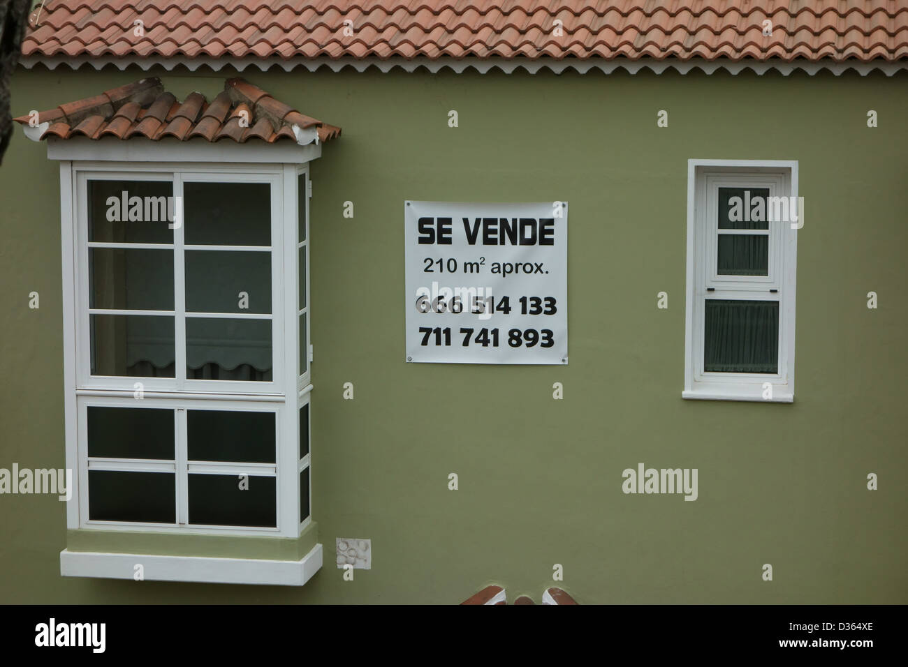 Für Verkaufsschild auf Immobilien in Teneriffa, Kanarische Inseln, Spanien Stockfoto