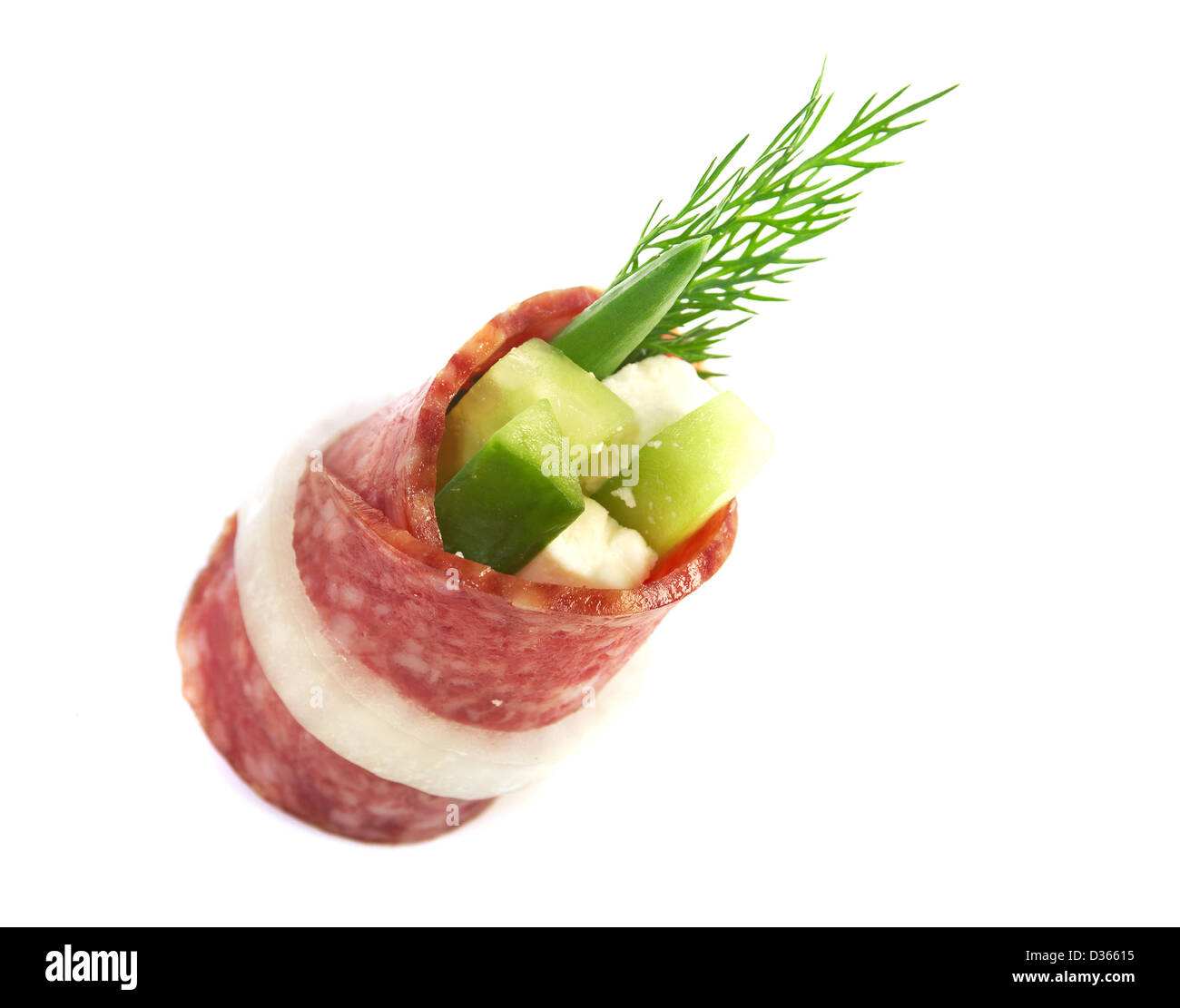 CANape Platte mit Salami, flachen Schärfentiefe. Stockfoto