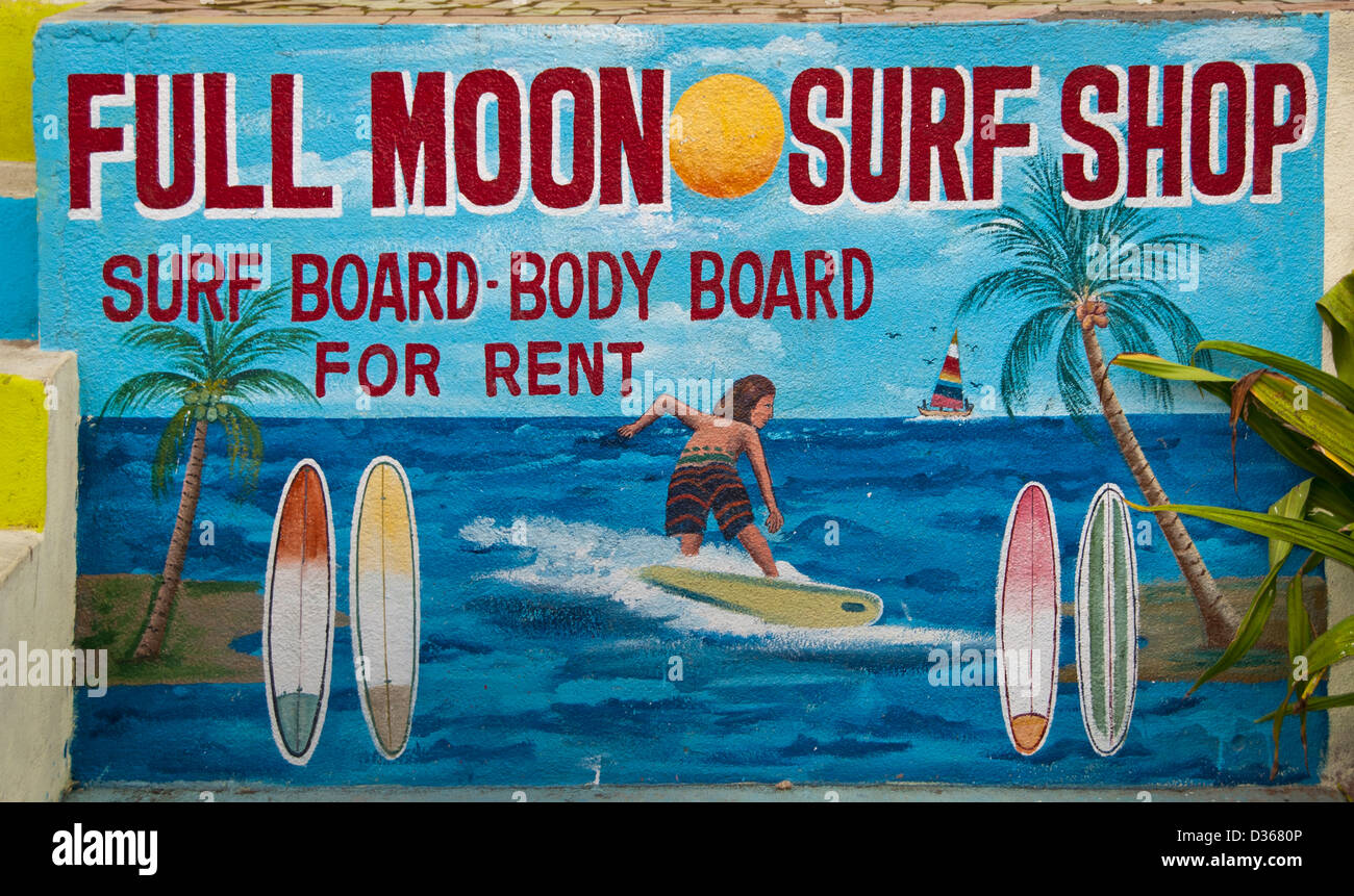 Vollmond Surf Shop Covelong (Kovalam oder Cobelon) Indien Tamil Nadu Stockfoto