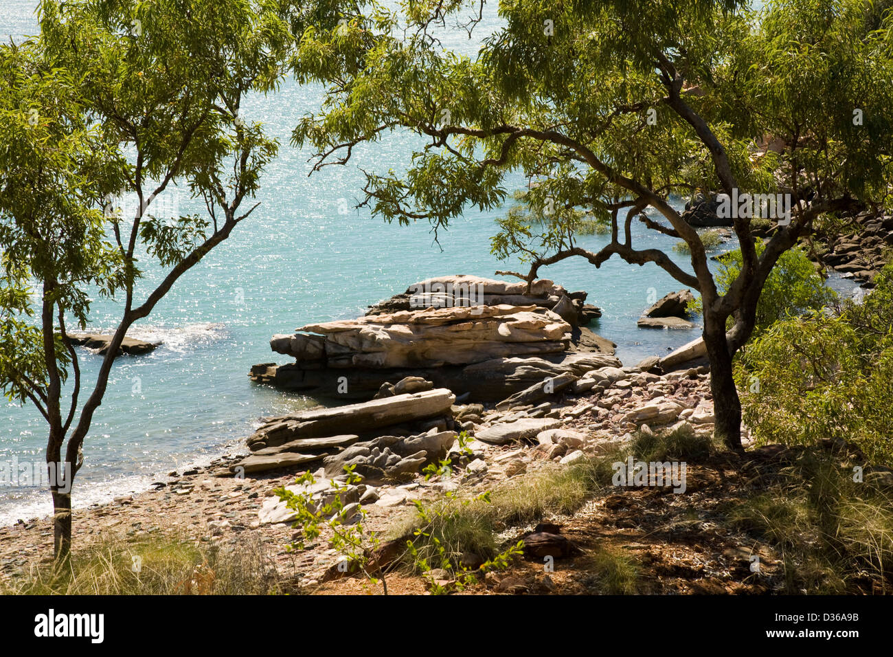 Scenic Floß Punkt dient als ein Landeplatz für Passagiere aus dem Aussie Expedition Kreuzer Orion, Collier Bay, Westaustralien Stockfoto