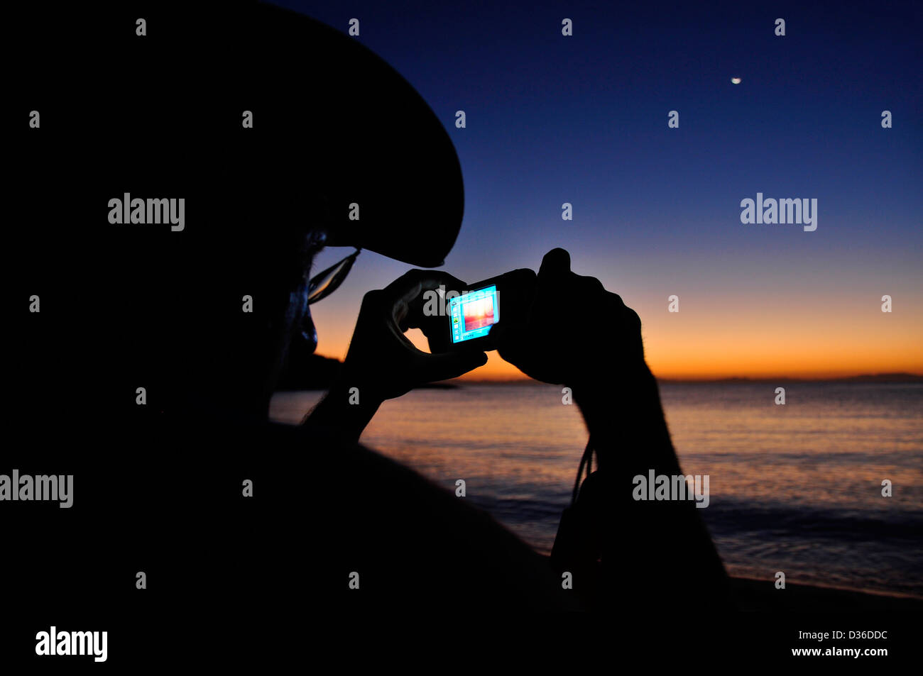 Sonnenuntergang, Isla Espíritu Santo, Sea of Cortez, Baja California, Mexiko zu fotografieren. Stockfoto