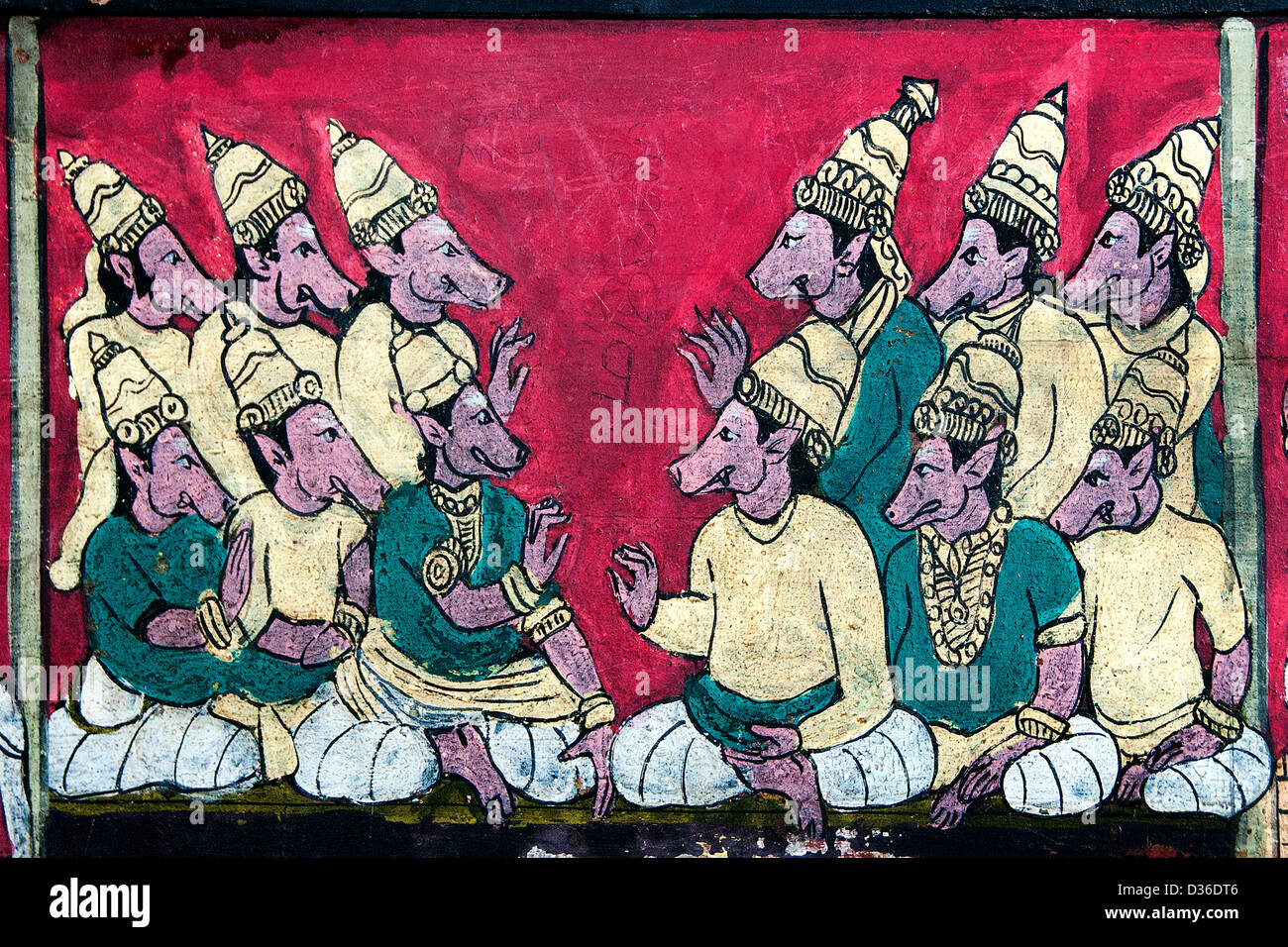 Malerei in der Sri Meenakshi Amman Tempel hinduistischen (Parvati - Meenakshi - Shiva-Sundareswarar gewidmet) Madurai, Indien Stockfoto