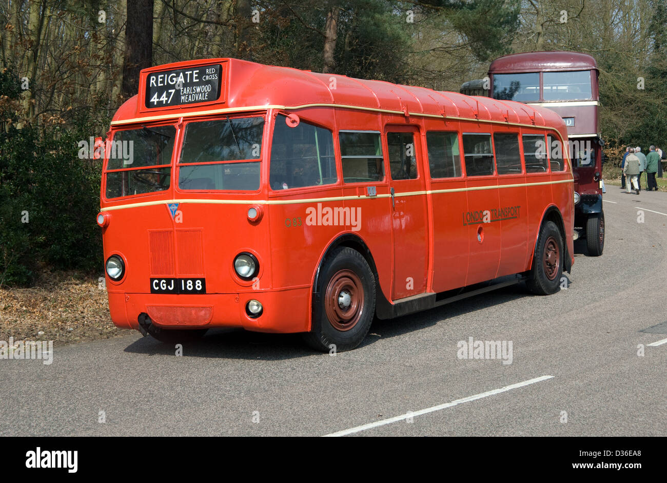 Eine erhaltene 1935 London Transport A.E.C Q Typ Eindecker Bus auf dem Display an einer Bus-Kundgebung statt an Chobham Surrey Stockfoto