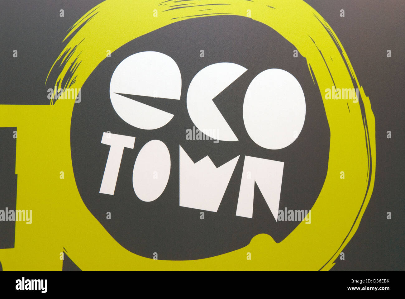 Zeichen/logo für den vorgeschlagenen neuen eco Town, Bordon, Hampshire, UK. Stockfoto
