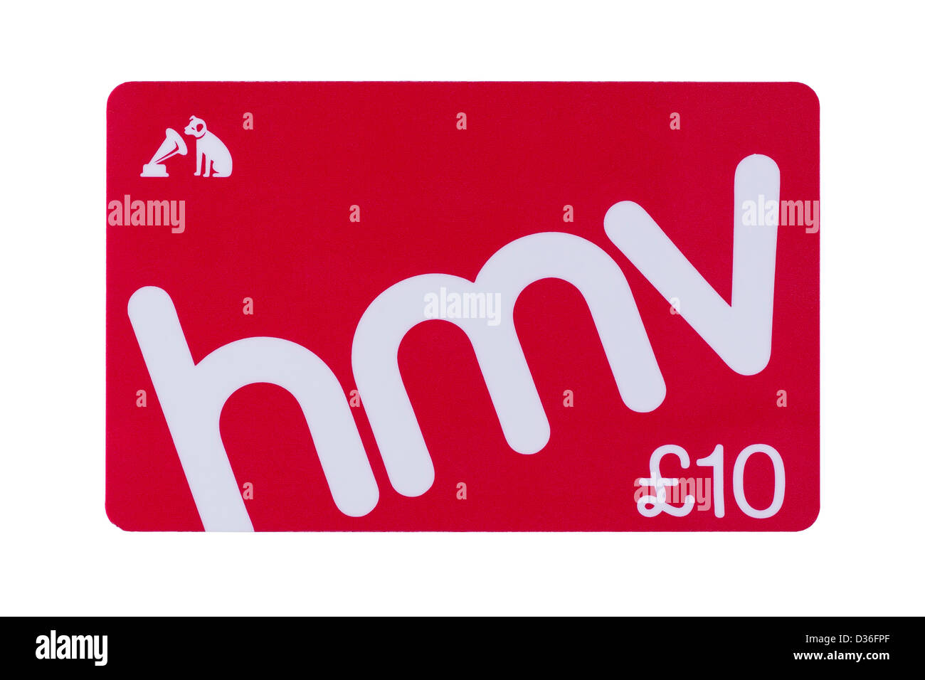 £10 Hmv Geschenk Wertgutschein auf weißem Hintergrund Stockfoto