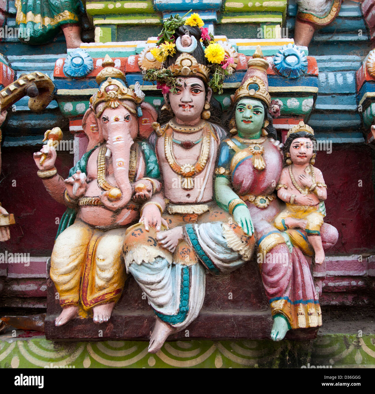 Shiva mit Familie hinduistische Tempel Madurai Indien Hinduismus indischen Tamil Nadu Stockfoto