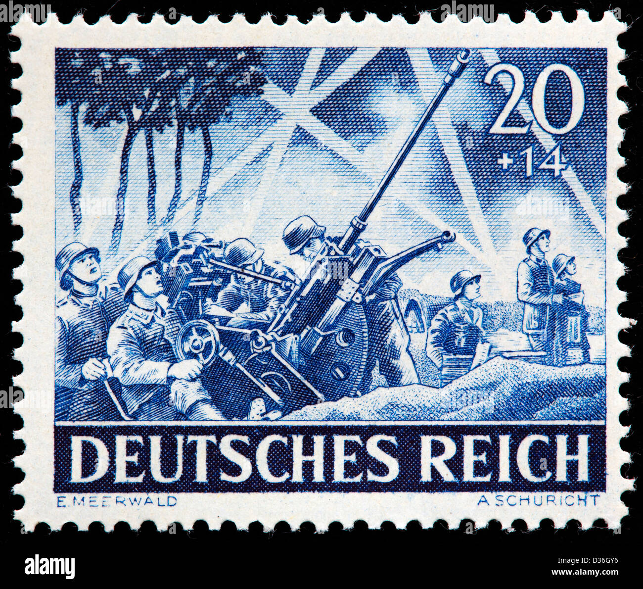 Flak-Einheit in Aktion, Briefmarke, Deutschland, 1943 Stockfoto