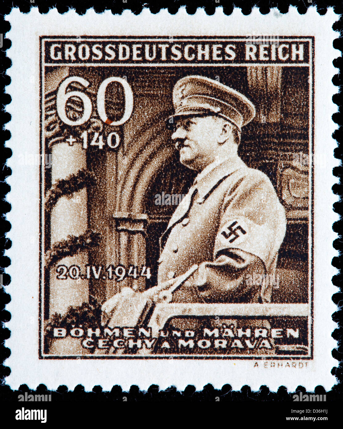 Adolf Hitler, Briefmarke, Böhmen und Mähren, 1944 Stockfoto