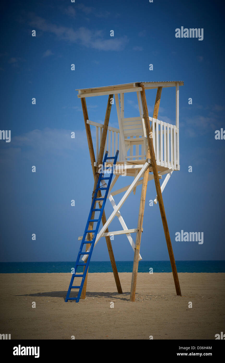 Mojacar, Strand, Rettungsschwimmer Strand Turm, Provinz Almeria, Andalusien, Spanien, Europa Stockfoto