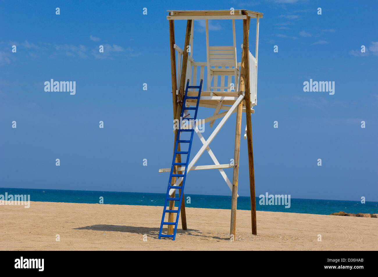 Mojacar, Strand, Rettungsschwimmer Strand Turm, Provinz Almeria, Andalusien, Spanien, Europa Stockfoto